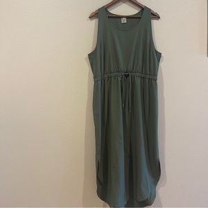 CALIA Women's Racerback Midi Dress in Olive Green Drawstring Waist Size XL